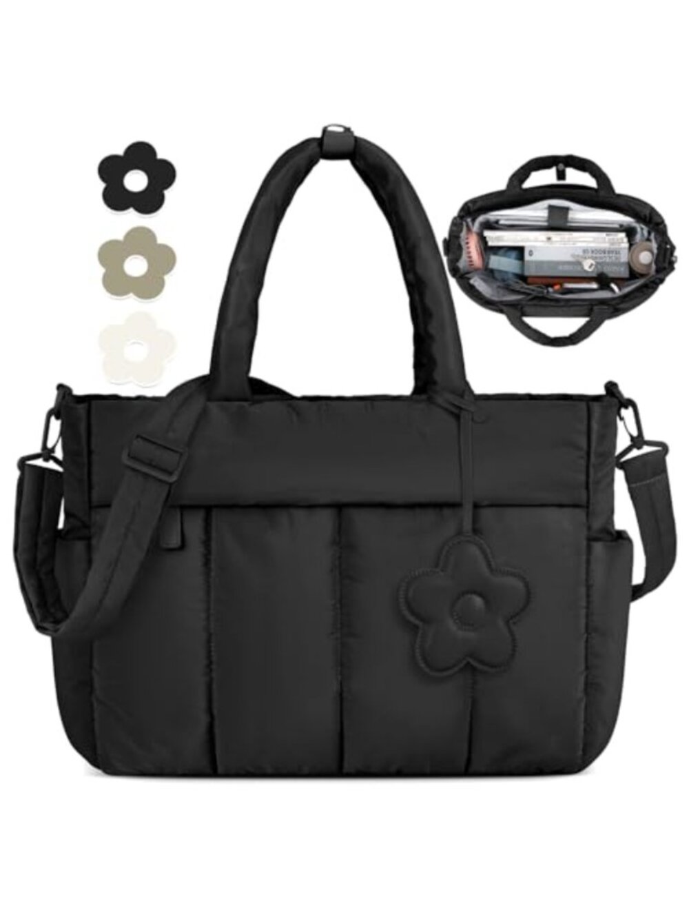 Quilted Puffer Tote Bag Lightweight Large Laptop Work Travel Gym Bag